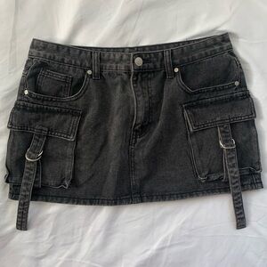 Cargo Mini Skirt Low Rise Black Denim Metal Detail Utility Pockets